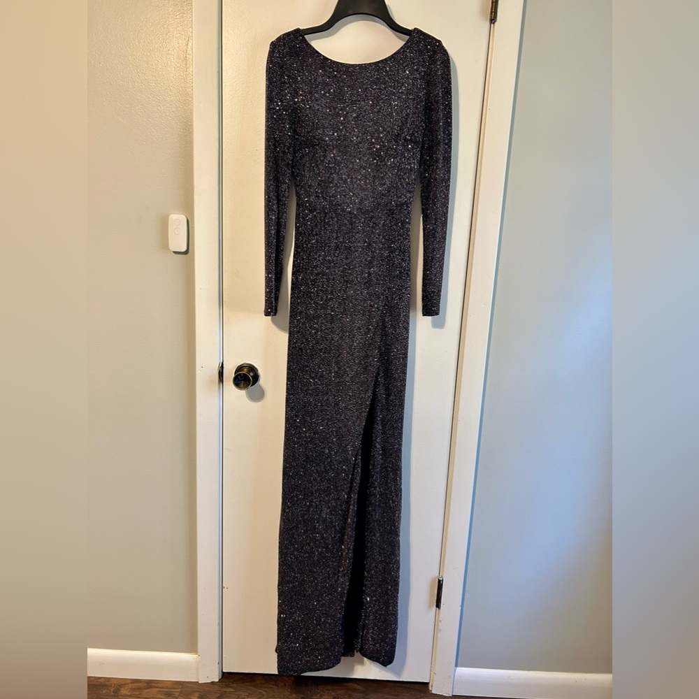 Black Floor Length Sparkly Sleeved Dress